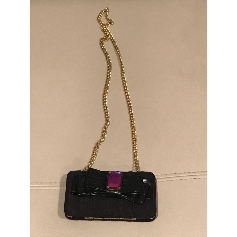 Small black rhinestone clutch w/ gold strap